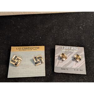 Lot of Two Vintage Black /Gold Post Pierced Earrings NWT